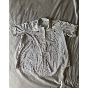 Tia Designs Womens 1X Embroidered Daisy Ladybug Striped Button Down Shirt USA